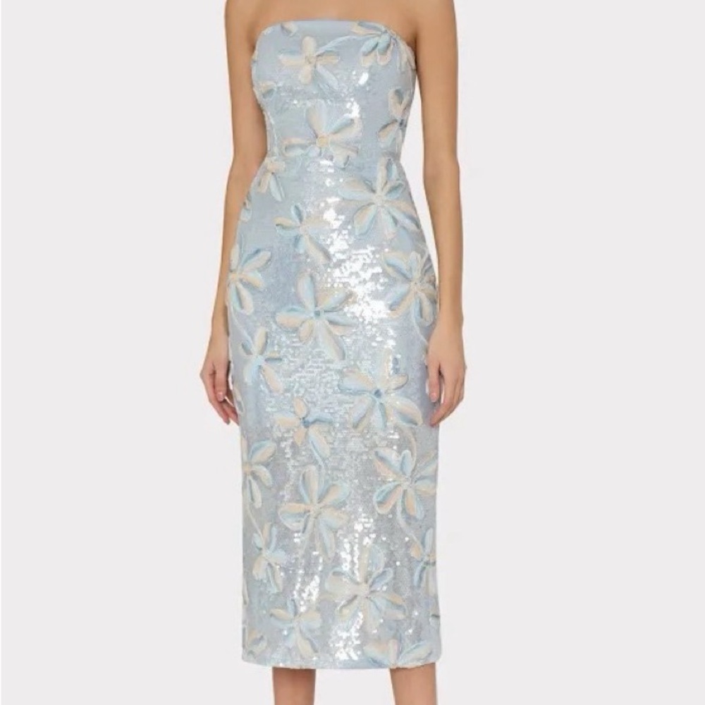 MILLY Embroidered Floral Sequin Strapless Dress